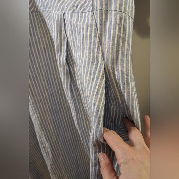 Poetry 100% Linen Blue and White Striped Preppy Modern Beachy Maxi Dress sz 14 - Picture 3 of 10